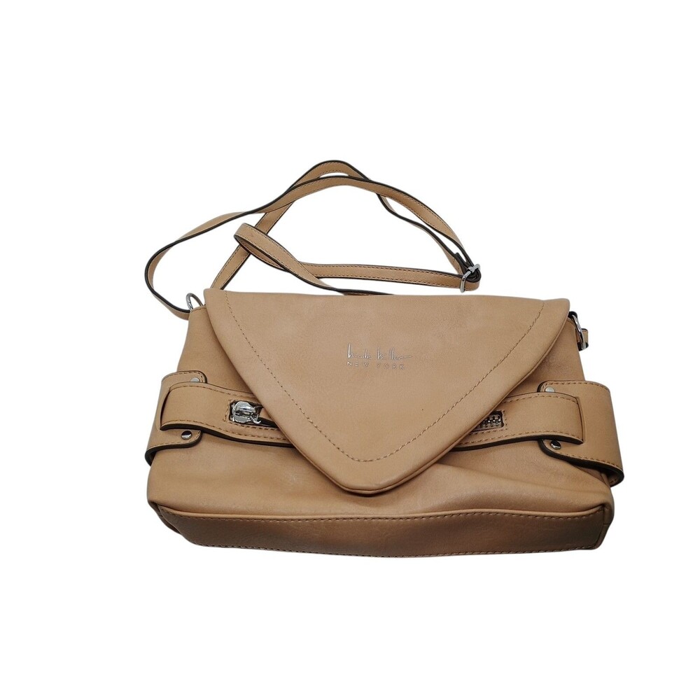 NICOLE MILLER Cross Body Bag Purse Beige  Faux Leather Magnetic Closure EUC